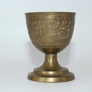 Mini Brass Goblet/Chalise 2" Tall, Hand Etched with Patina